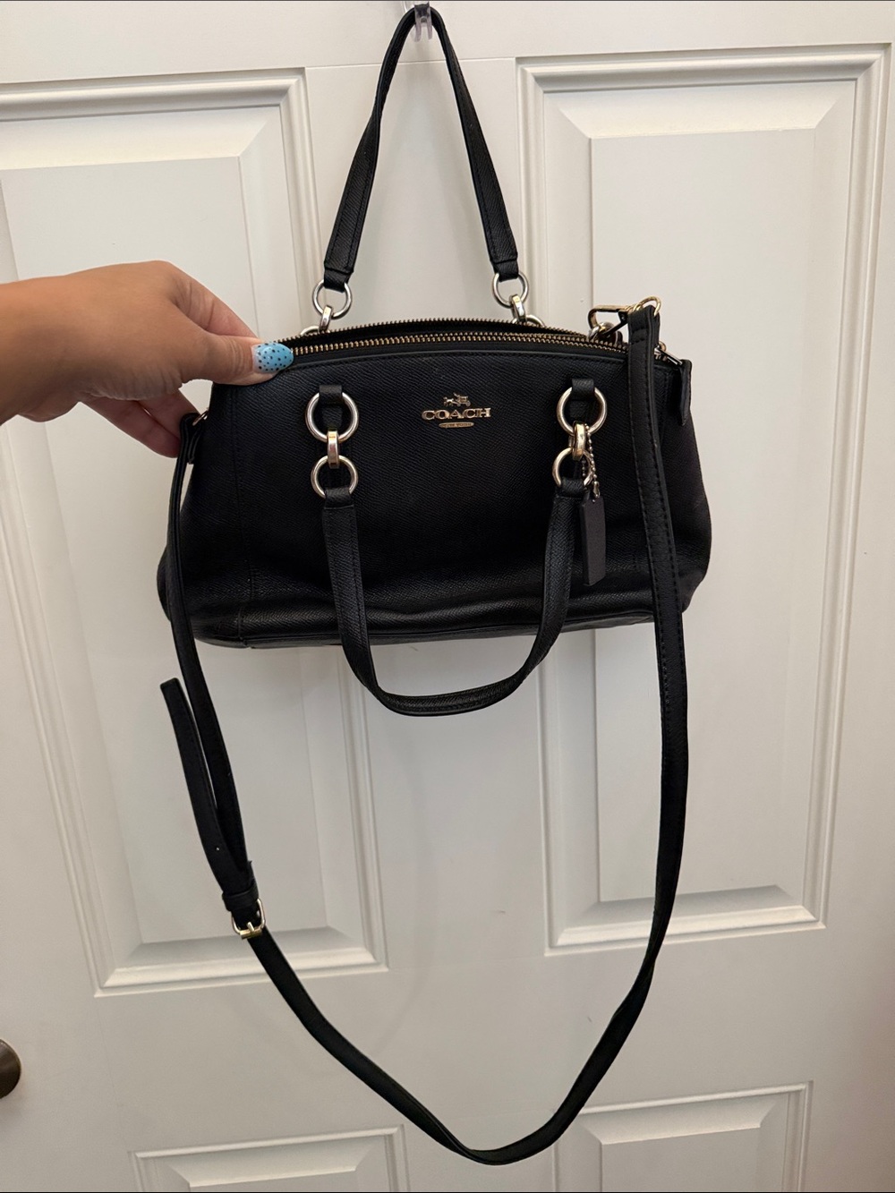 Coach Black Leather Crossbody Satchel with Gold Hardware